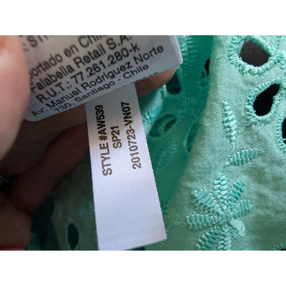 J Crew Floral Eyelet Ruffle Sleeve Popover Top Womens Small Aqua Blue AW539 - Picture 7 of 9